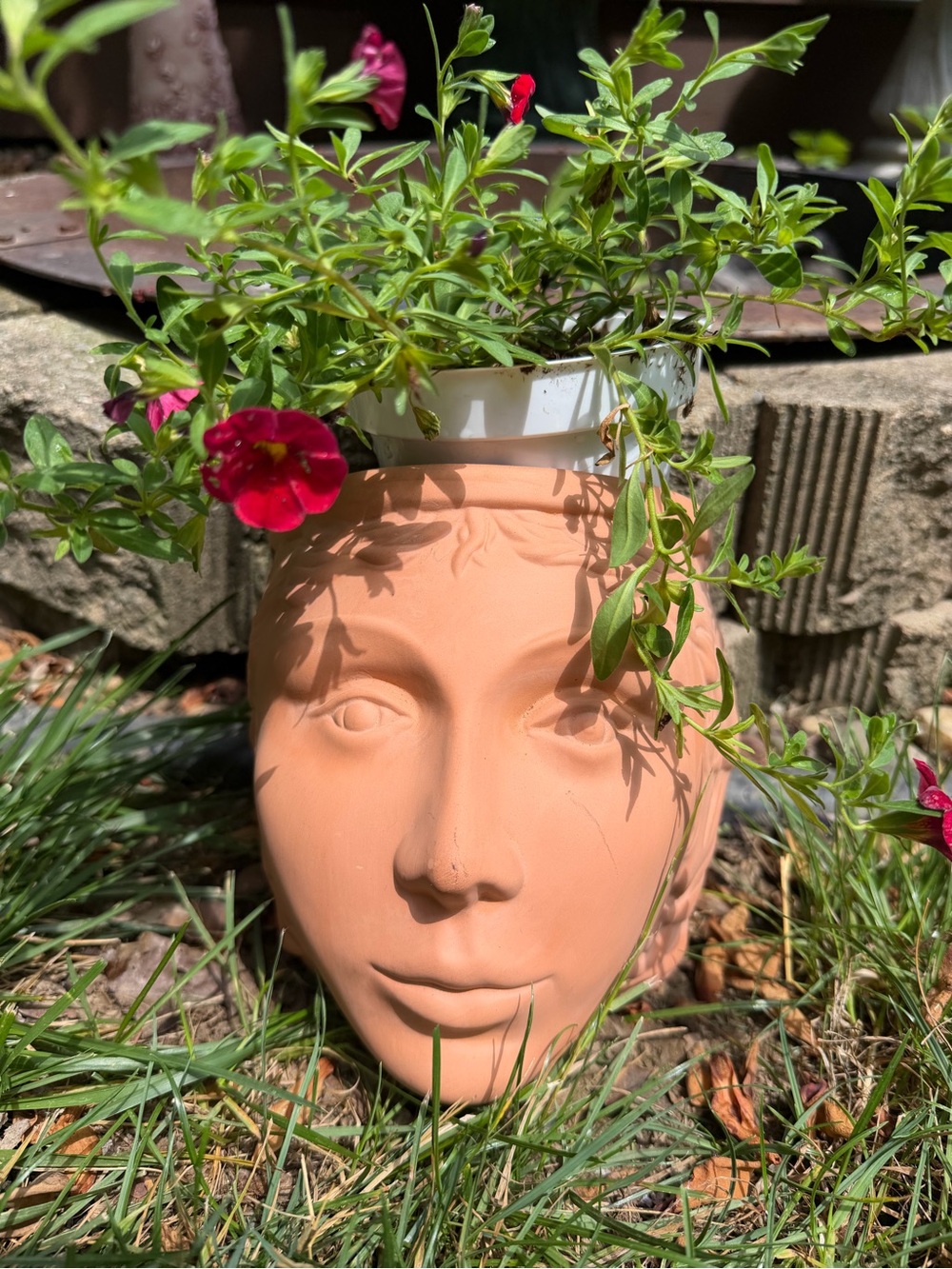 Terra Cotta Woman Goddess Head Planter Hanging Flower Pot Rookes Pottery Stamp